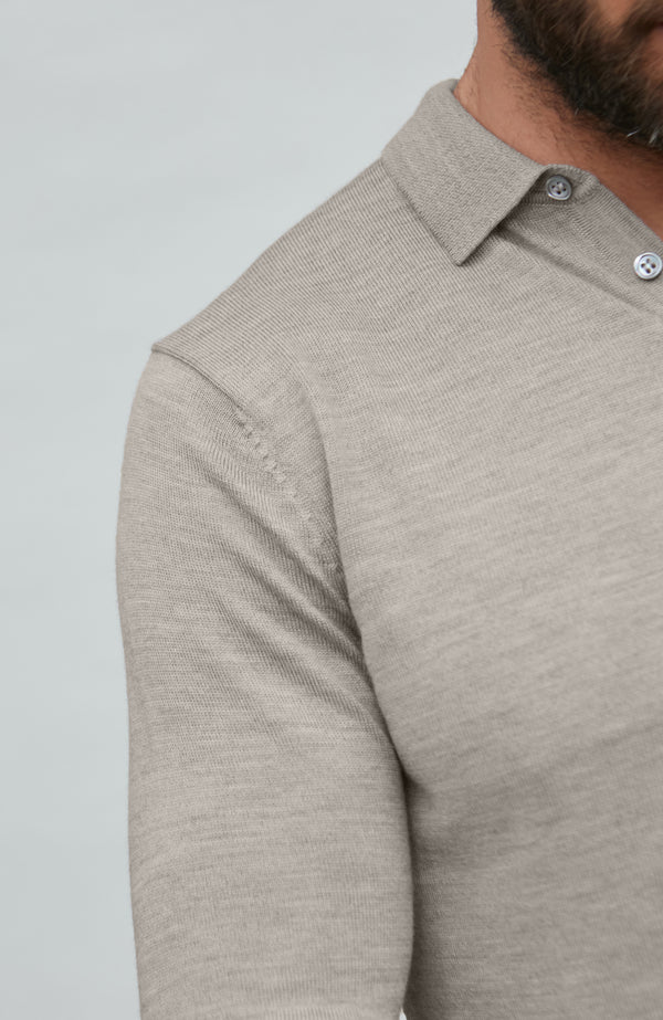 Paul James Mens Extra Fine Merino Wool Long Sleeve Polo Shirt