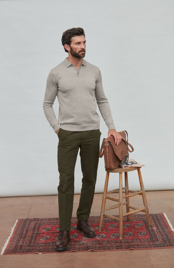 paul james Mens Extra Fine Merino Wool Long Sleeve Polo Shirt