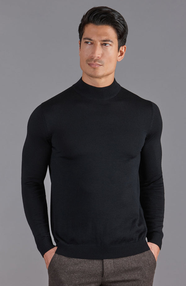 Paul James Mens Extra Fine Merino Wool Mock Turtleneck Jumper