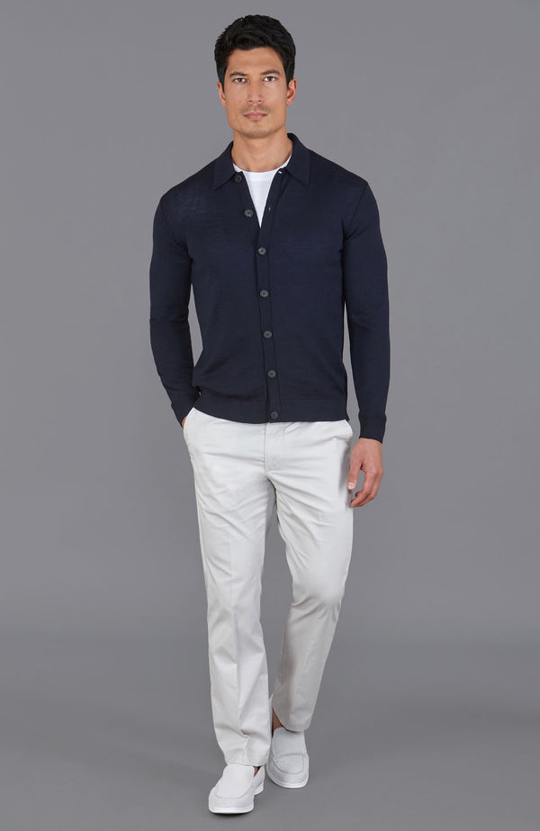 Paul James Mens Extra Fine Merino Wool Polo Cardigan