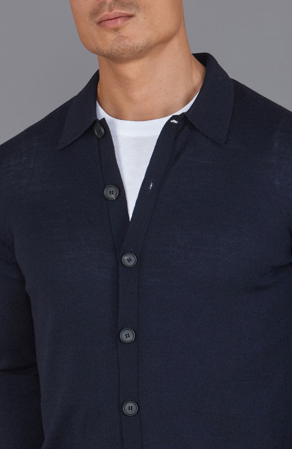 Paul James Mens Extra Fine Merino Wool Polo Cardigan