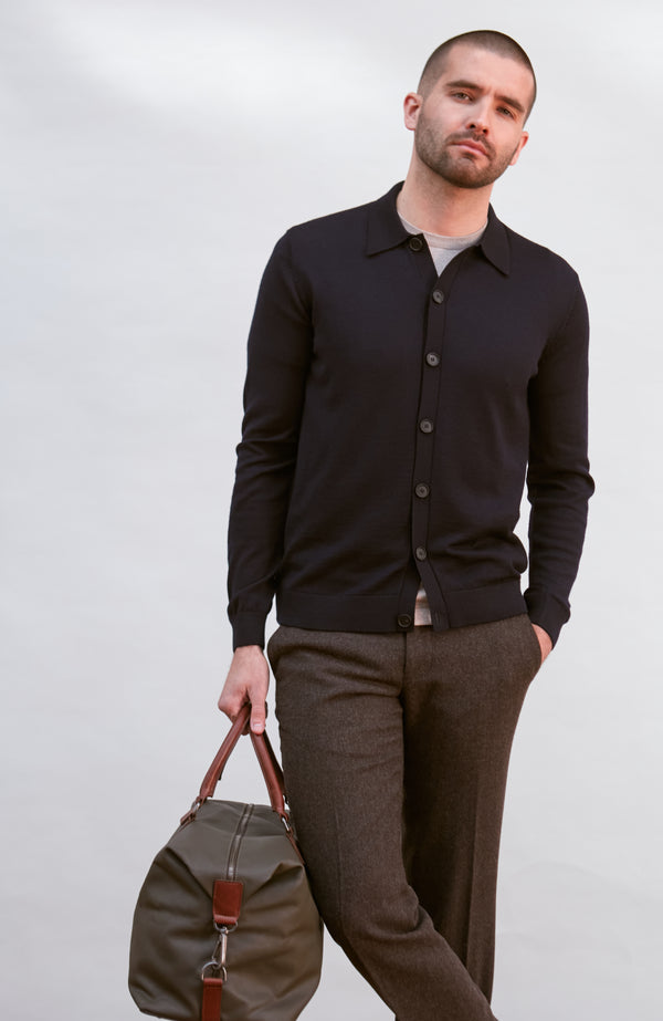 paul james Mens Extra Fine Merino Wool Polo Cardigan