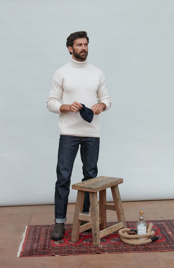 paul james Mens Heavyweight Cotton Submariner Roll Neck Jumper