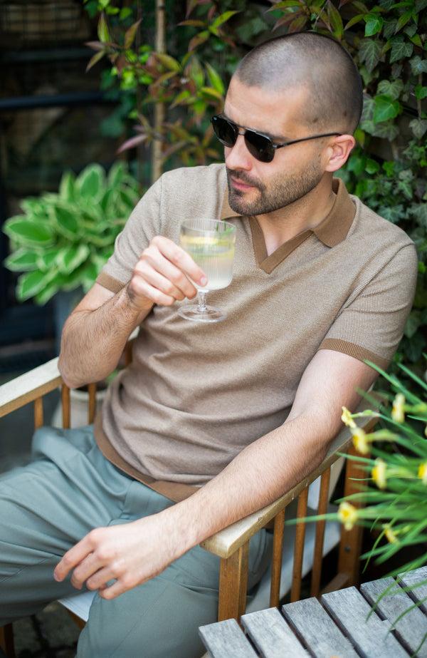 paul james Mens Lightweight Cotton Honeycomb Buttonless Polo Shirt