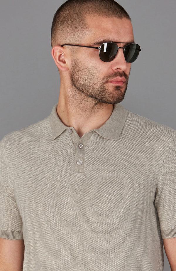 Paul James Mens Lightweight Cotton Two Tone Textured Polo Shirt