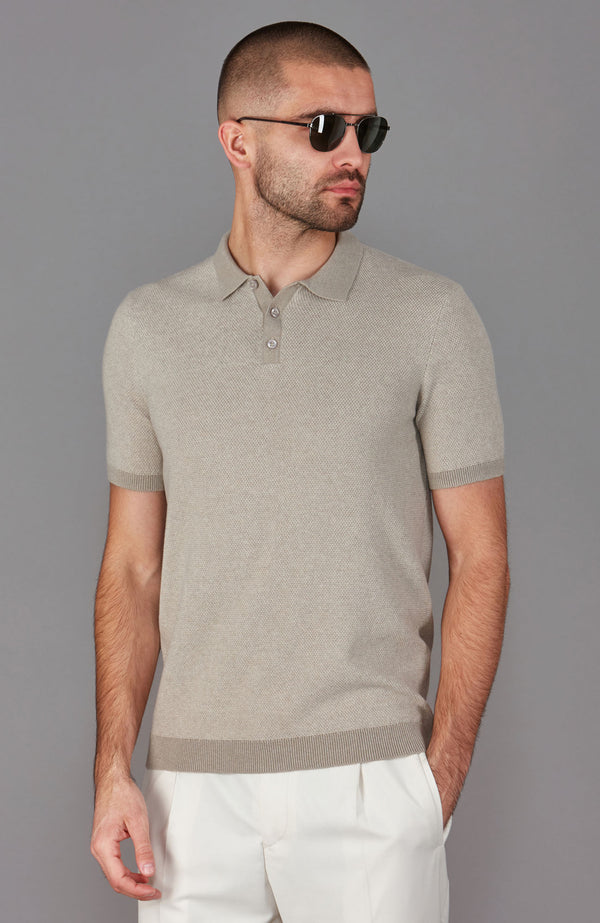 paul james Mens Lightweight Cotton Two Tone Textured Polo Shirt