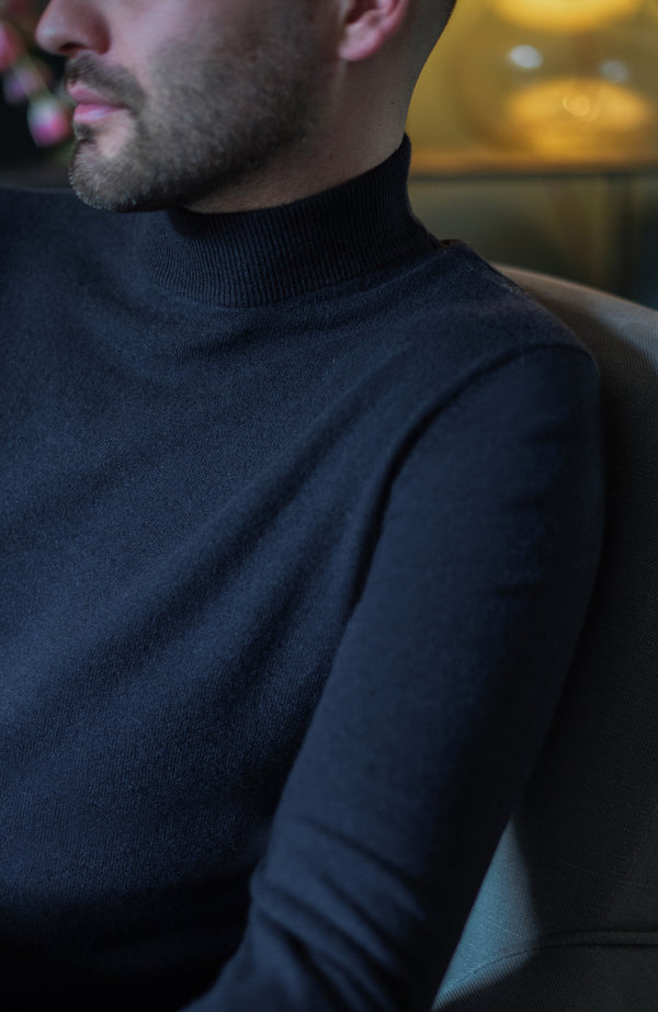 Paul James Mens Lightweight Merino Cashmere Mock Turtle Neck Jumper