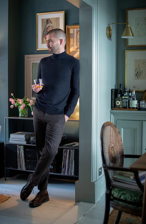 paul james Mens Lightweight Merino Cashmere Mock Turtle Neck Jumper