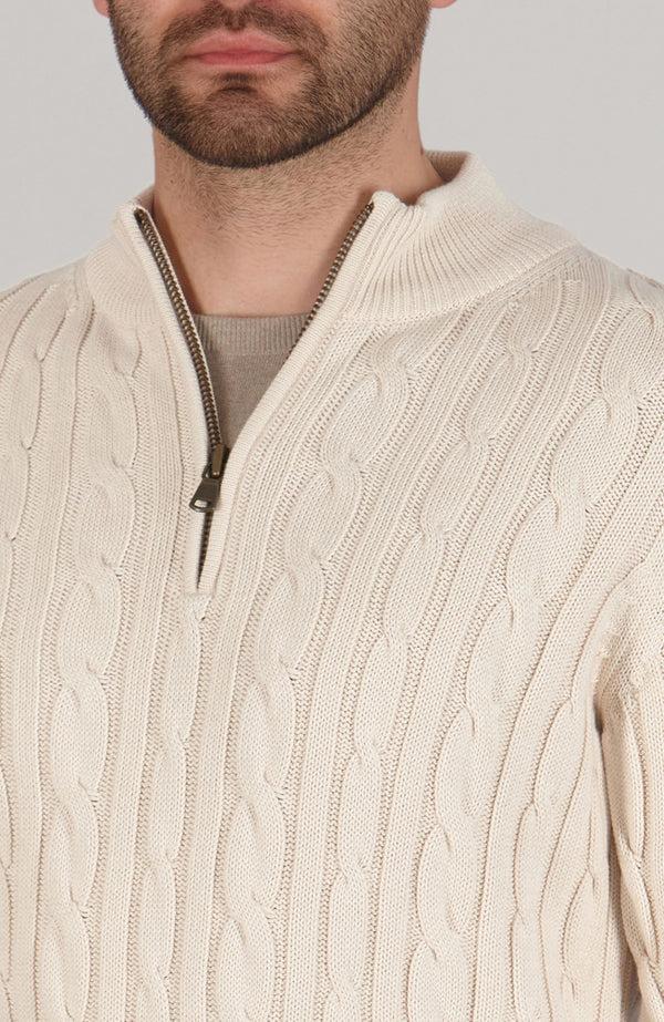 Paul James Mens Midweight Cotton Cable Zip Neck Jumper