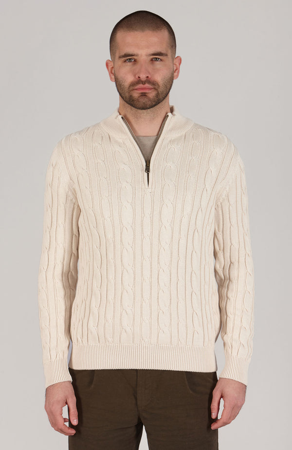 paul james Mens Midweight Cotton Cable Zip Neck Jumper