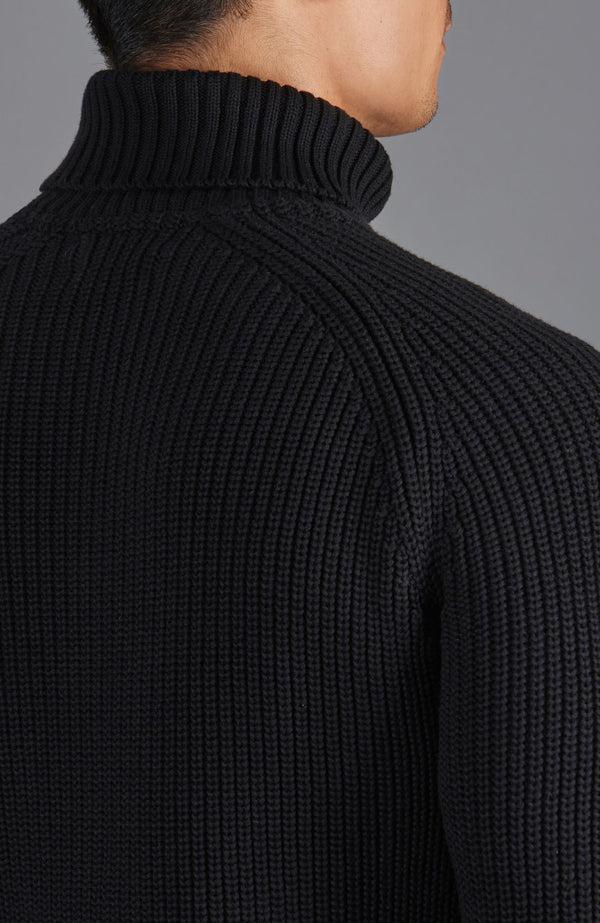 Paul James Mens Midweight Cotton Fisherman Rib Knit Roll Neck Jumper