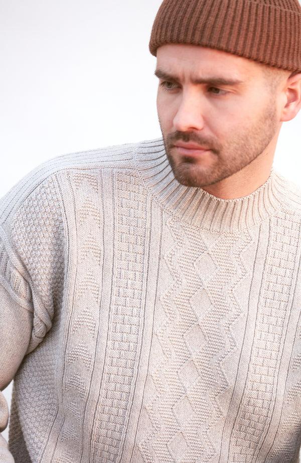 Paul James Mens Midweight Cotton Mock Neck Gansey Jumper