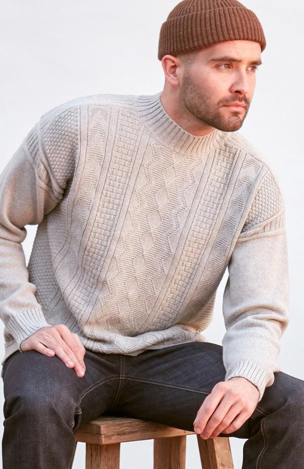 paul james Mens Midweight Cotton Mock Neck Gansey Jumper