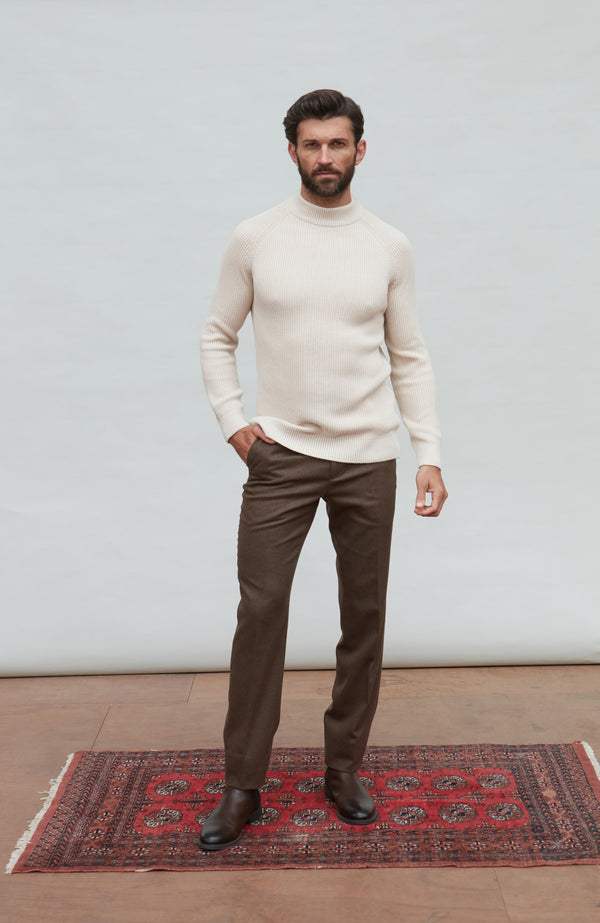 Paul James Mens Midweight Cotton Ribbed Mock Turtle Neck Jumper