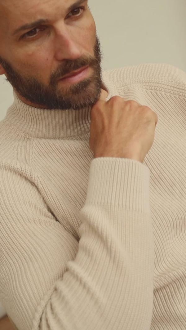 Paul James Mens Midweight Cotton Ribbed Mock Turtle Neck Jumper