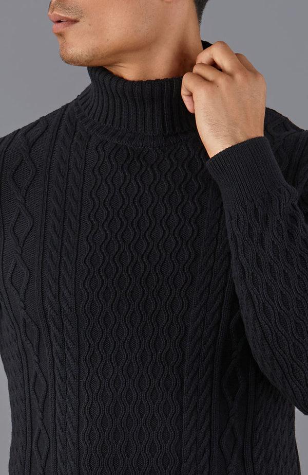 Paul James Mens Midweight Cotton Roll Neck Cable Jumper