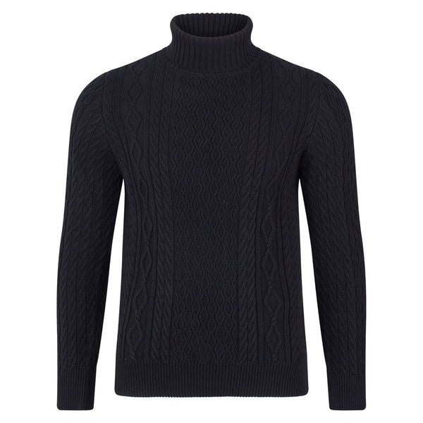 Paul James Mens Midweight Cotton Roll Neck Cable Jumper