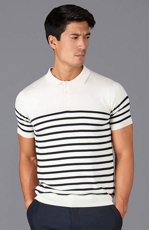 paul james Mens Ultra Fine Cotton Breton Short Sleeve Polo Shirt