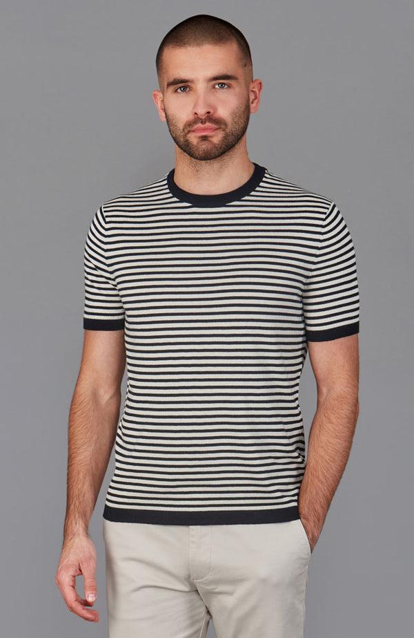 Paul James Mens Ultra Fine Cotton Knitted Narrow Breton Stripe T-Shirt