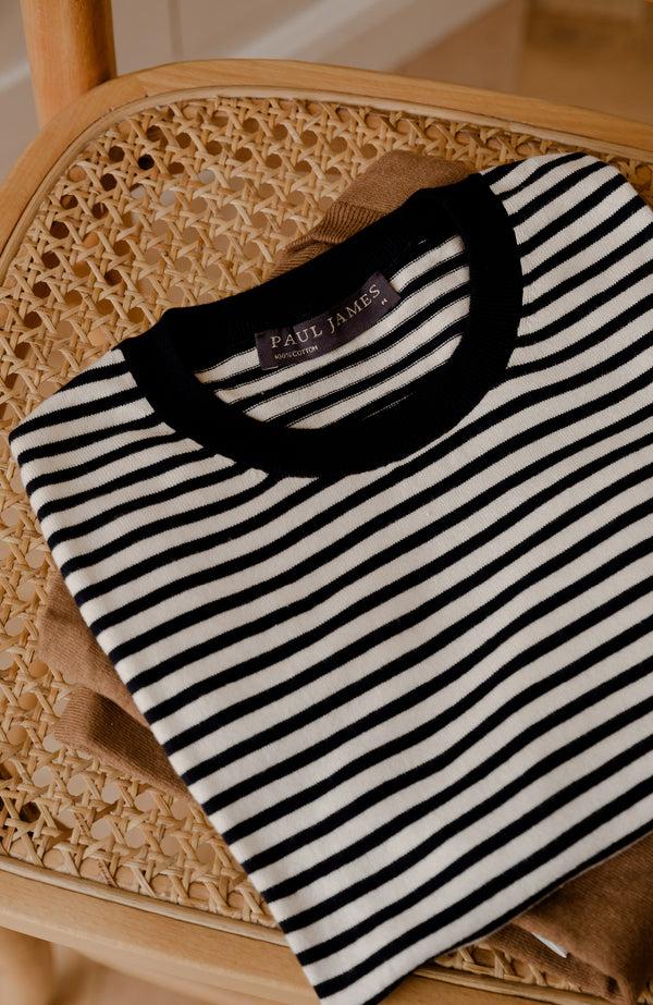 paul james Mens Ultra Fine Cotton Knitted Narrow Breton Stripe T-Shirt