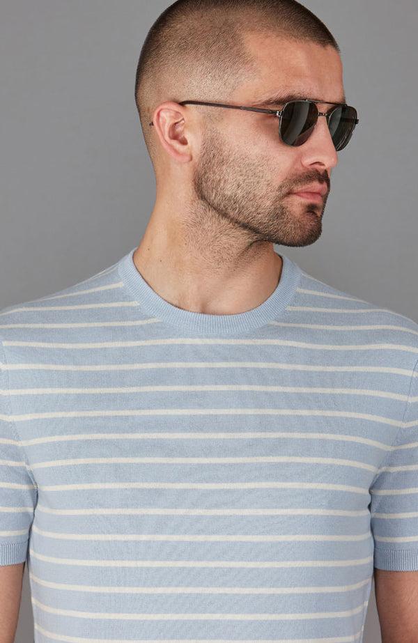 Paul James Mens Ultra Fine Cotton Knitted Pin Stripe T-Shirt