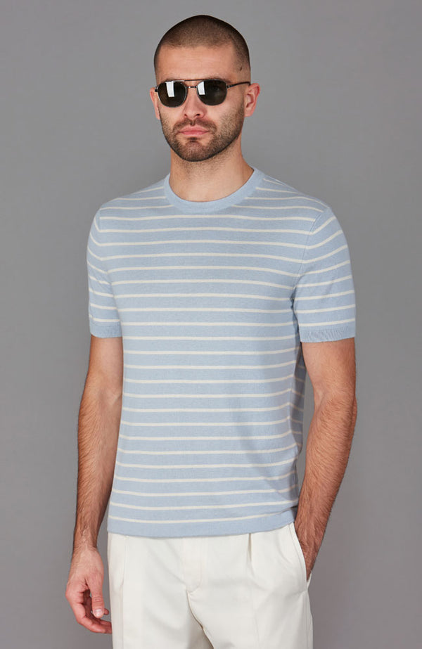 paul james Mens Ultra Fine Cotton Knitted Pin Stripe T-Shirt