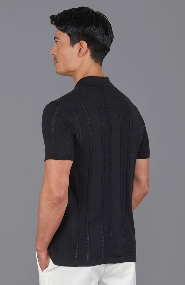 Paul James Mens Ultra Fine Cotton Open Knit Cuban Collar Shirt