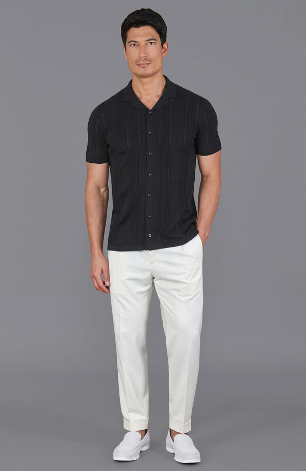 paul james Mens Ultra Fine Cotton Open Knit Cuban Collar Shirt