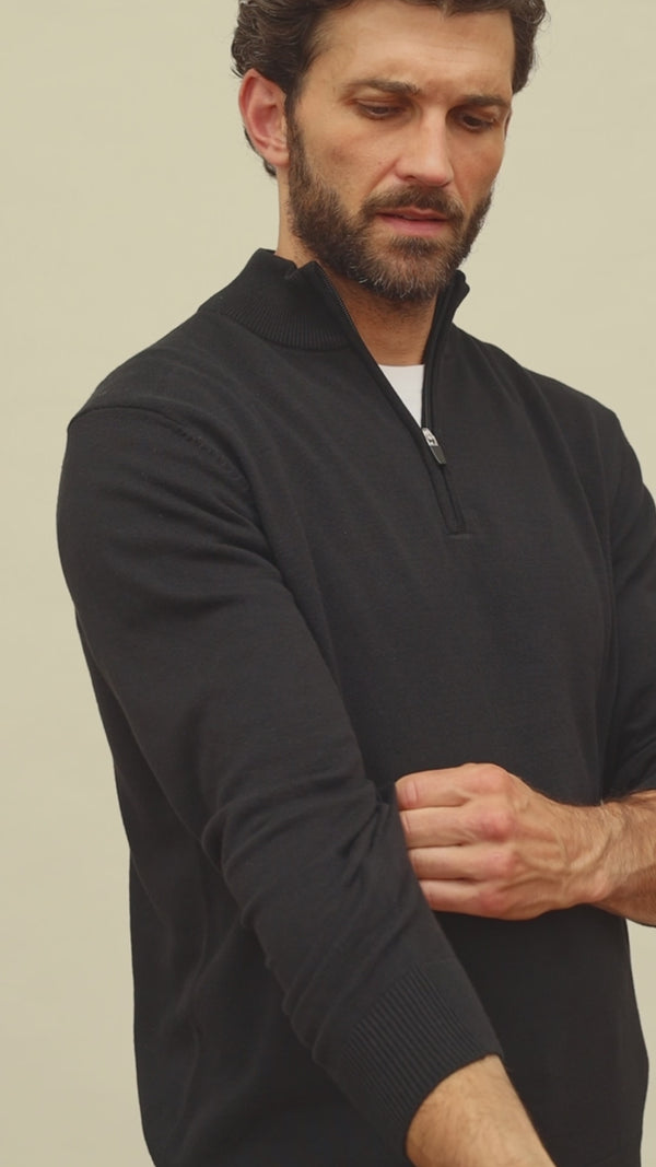 Paul James Mens Lightweight Cotton Zip Neck Jumper