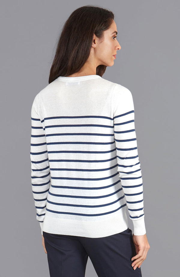 Paul James Womens Ultra Fine Cotton Breton Crew Neck Jumper
