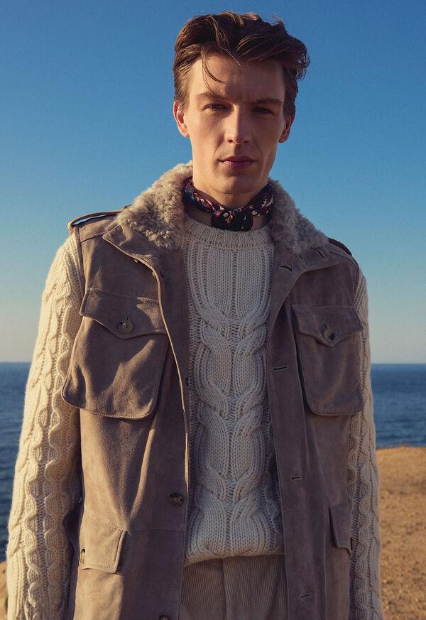 Paul Stuart Cashmere Cable And Rib Crewneck Sweater