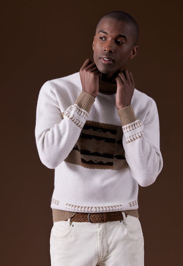 Paul Stuart Cashmere & Wool Intarsia Turtleneck Sweater