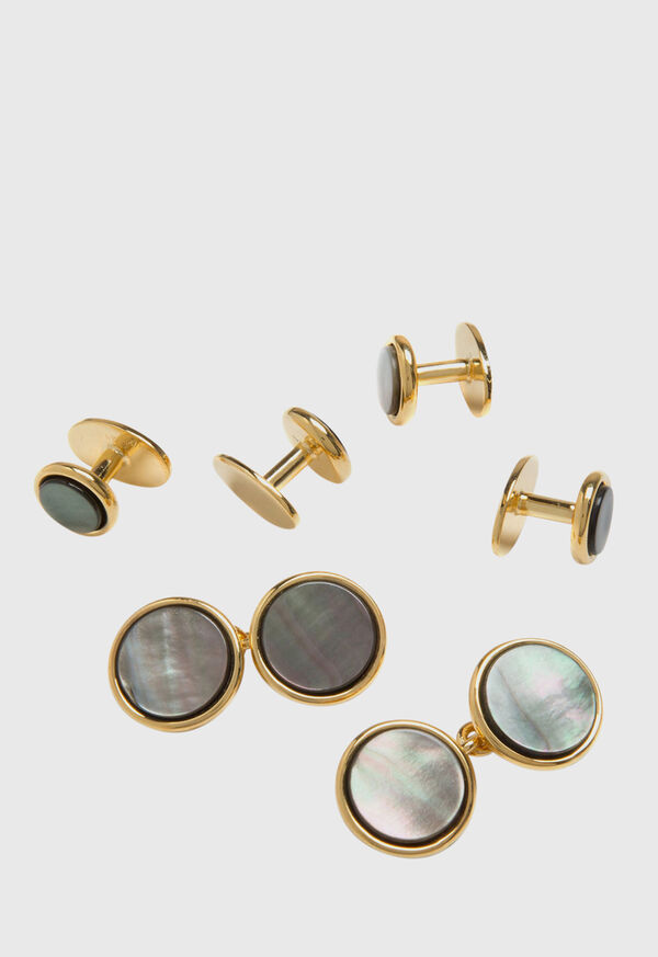 paul stuart Double Round Gold & Mother of Pearl Stud Set