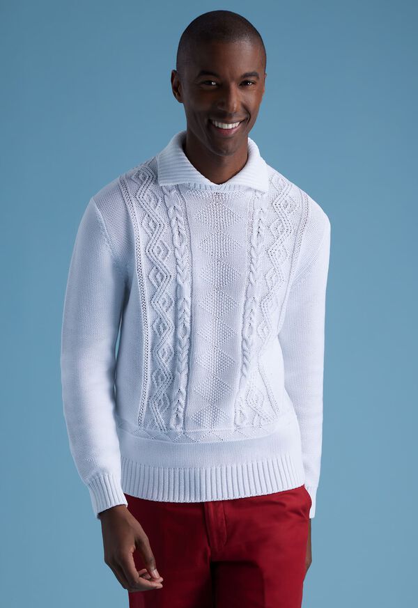 Paul Stuart Aran Cable Mock Neck Cotton Sweater