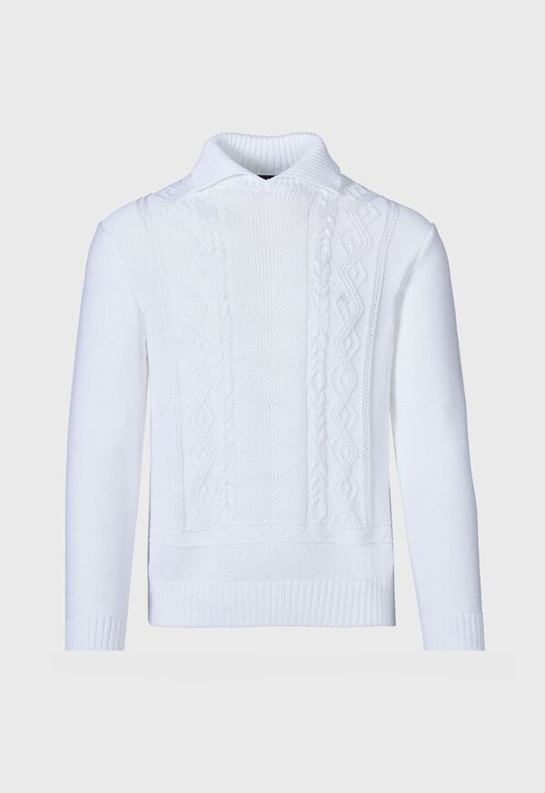 paul stuart Aran Cable Mock Neck Cotton Sweater