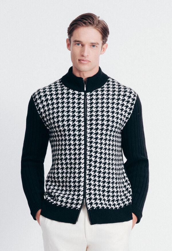 Paul Stuart Cashmere Houndstooth Full Zip Sweater