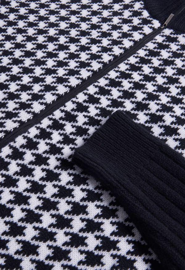 Paul Stuart Cashmere Houndstooth Full Zip Sweater