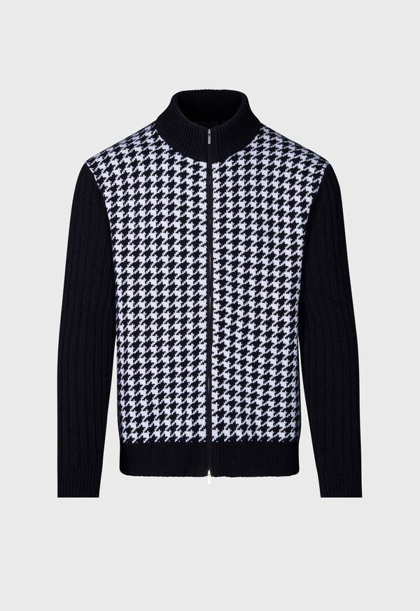 paul stuart Cashmere Houndstooth Full Zip Sweater