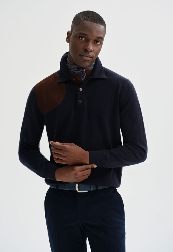 Paul Stuart Cashmere Polo With Suede Trim