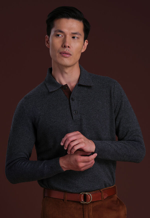 Paul Stuart Cashmere Polo With Suede Trim