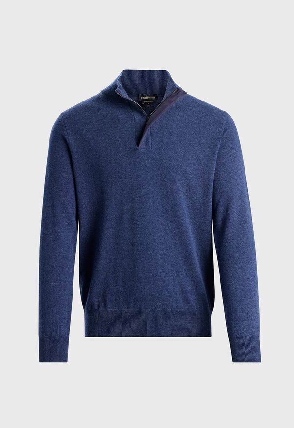 paul stuart Cashmere Quarter Zip With Suede Trim