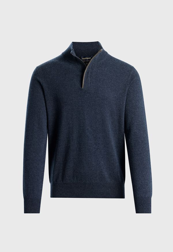 Paul Stuart Cashmere Quarter Zip With Suede Trim