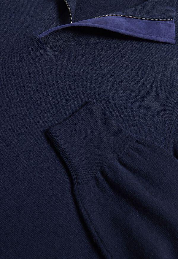Paul Stuart Cashmere Quarter Zip With Suede Trim