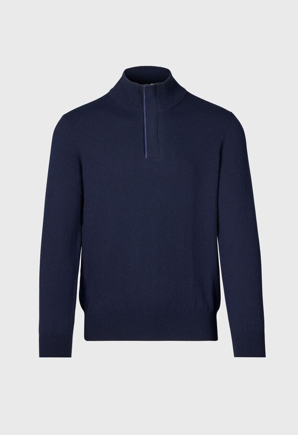 paul stuart Cashmere Quarter Zip with Suede Trim
