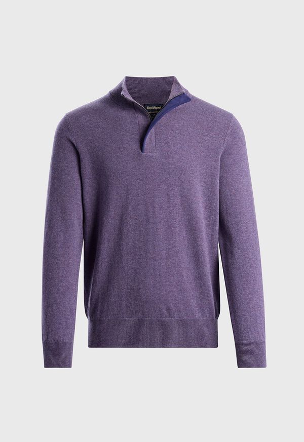 paul stuart Cashmere Quarter Zip With Suede Trim