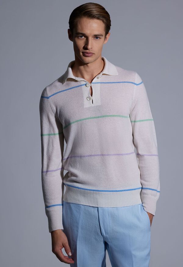 Paul Stuart Cashmere Stripe Polo Sweater