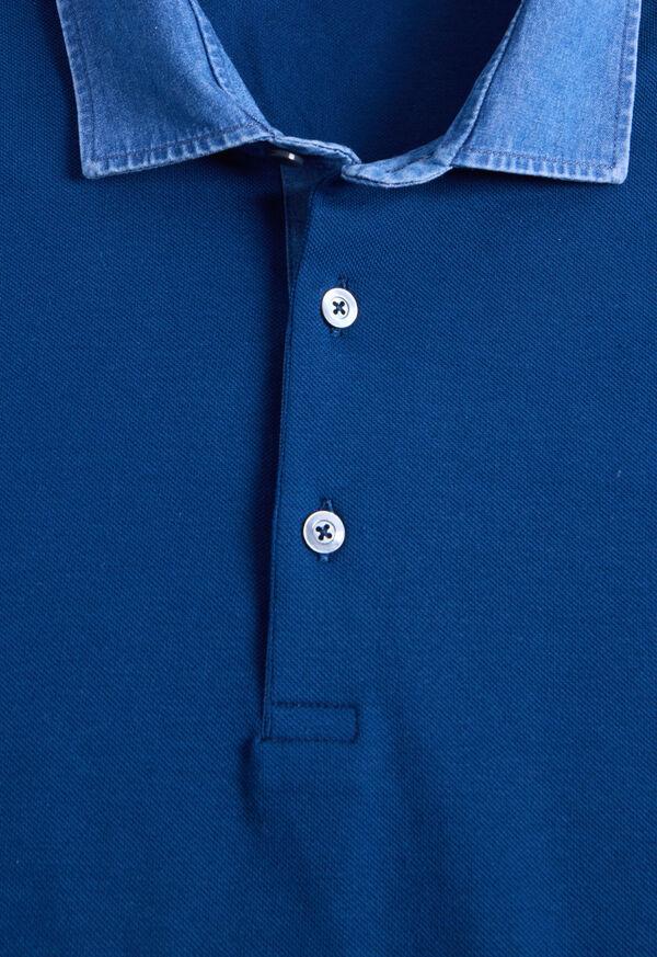 Paul Stuart Cotton Pique Polo With Denim Collar