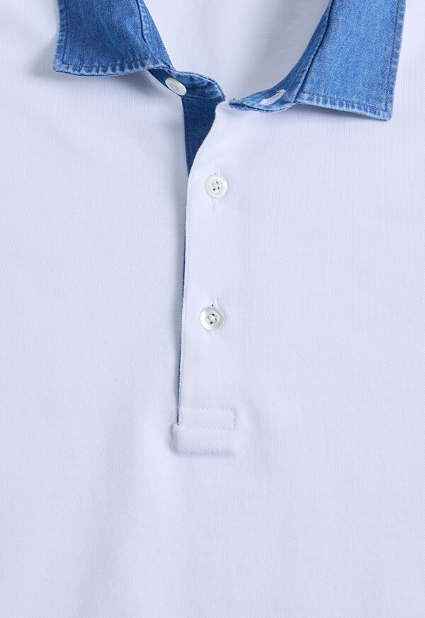 Paul Stuart Cotton Pique Polo With Denim Collar