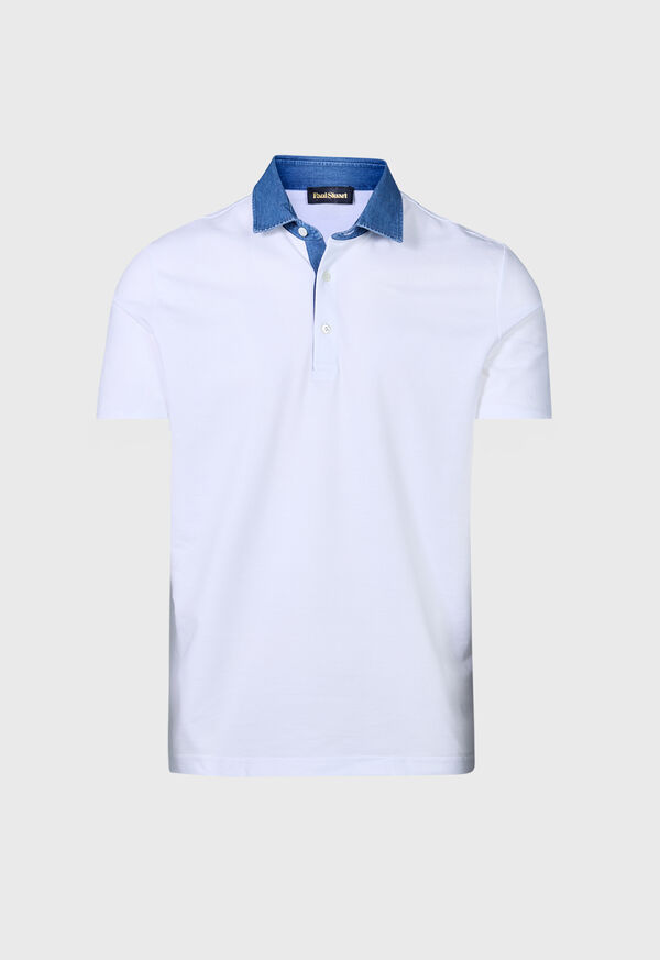 paul stuart Cotton Pique Polo with Denim Collar