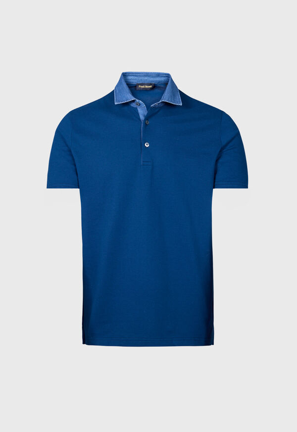 paul stuart Cotton Pique Polo with Denim Collar